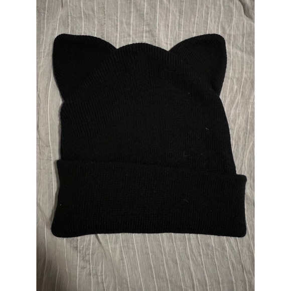 Zara Accessories Black Cat Ear Knit Beanie Hat Warm Winter Cute - Picture 4 of 5